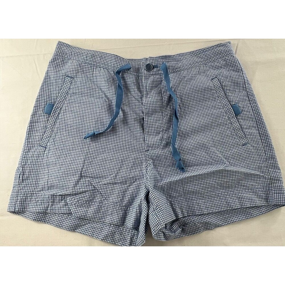 Ralph Lauren Womens Blue White Check Button Fly Tie Waist Casual Shorts Size 4